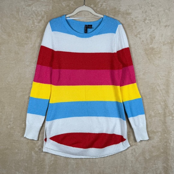Free For All Striped Pullover Sweater Bright Color Block Knit Medium - Picture 1 of 7